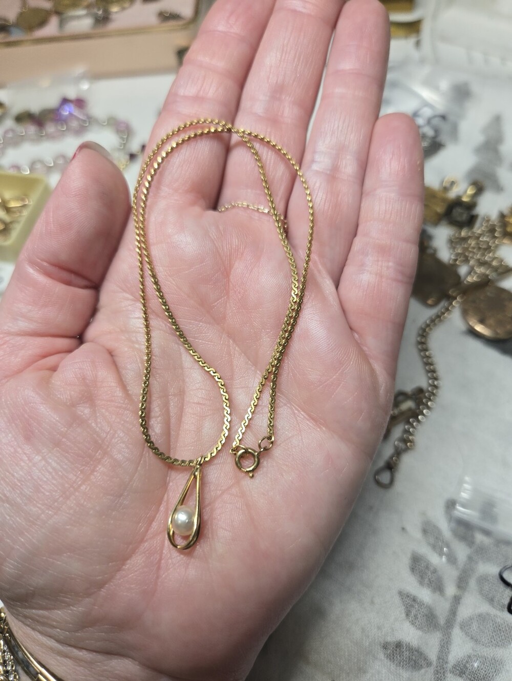Vintage Gold Filled Pearl Teardrop Necklace - Elegant Women's Jewelry
